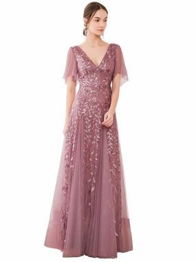 Chicely 3D FLORAL LACE APPLIQUE V-NECK EVENING DRESS
